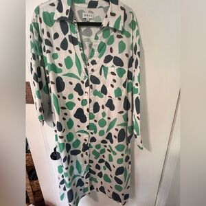 Wray Green and Navy Patterned Button-Up Dress
